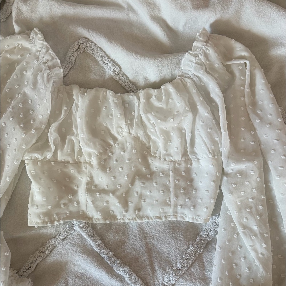 White Sheer Puff Sleeve Crop Top